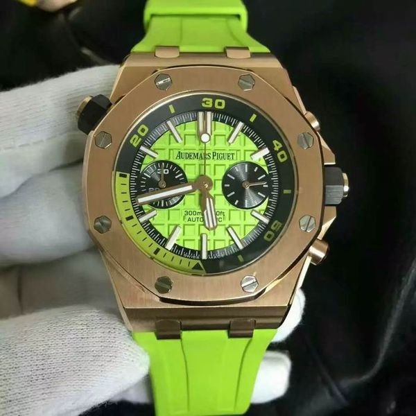 4 style mens 18k gold wristwatches offshore 44mm 26210 26401 vk quartz chronograph workin mens rubber band watches, Slivery;brown