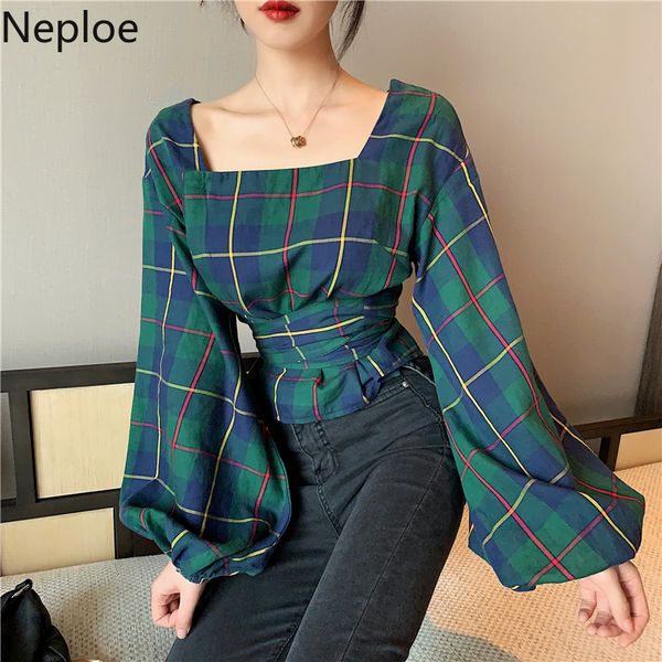 neploe plaid blouse women casual square collar drawstring female shirts korean fashion puff sleeve slim waist female 48334, White
neploe plaid blouse women casual square collar drawstring female shirts korean fashion puff sleeve slim waist female 48334, White