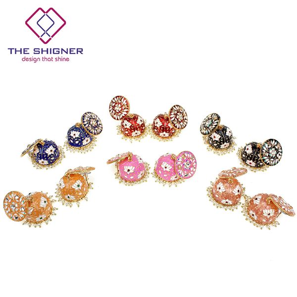 the shigner indian ethnic jewelry gold tone pearl stone kundan meenakari enamel handpainted jhumka jhumki earring dangle earring, Silver
the shigner indian ethnic jewelry gold tone pearl stone kundan meenakari enamel handpainted jhumka jhumki earring dangle earring, Silver