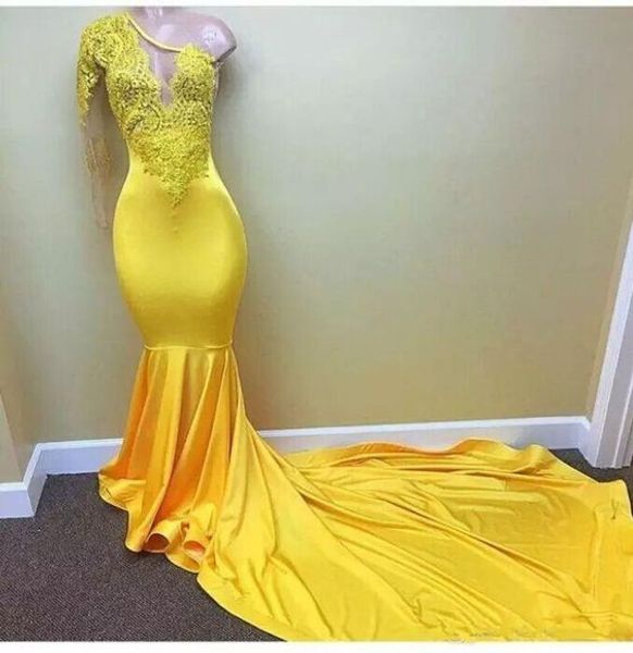 real p yellow mermaid african prom dresses one shoulder with long sleeves lace applique designer evening formal dress pageant, Black
real p yellow mermaid african prom dresses one shoulder with long sleeves lace applique designer evening formal dress pageant, Black