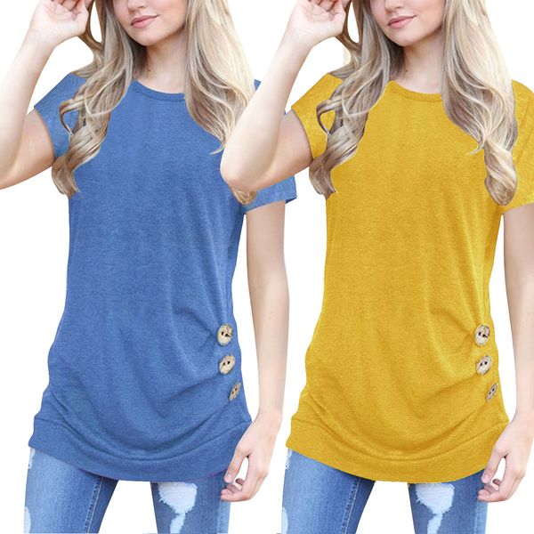 fashion button decoration short-sleeved explosive t-shirt women's cross-border new european and american blouse
fashion button decoration short-sleeved explosive t-shirt women's cross-border new european and american blouse