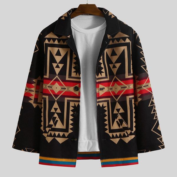fashion men's lapel long-sleeved jackets retro geometric printed coat outwear bomber jacket mens brand clothing outwear y11.6, Black;brown
fashion men's lapel long-sleeved jackets retro geometric printed coat outwear bomber jacket mens brand clothing outwear y11.6, Black;brown