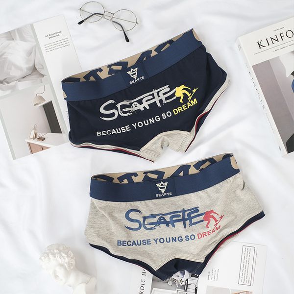 underpants 2pcs men underwear thin section cotton breathable personality plant printing simple fashion letters boys briefs, Black;white