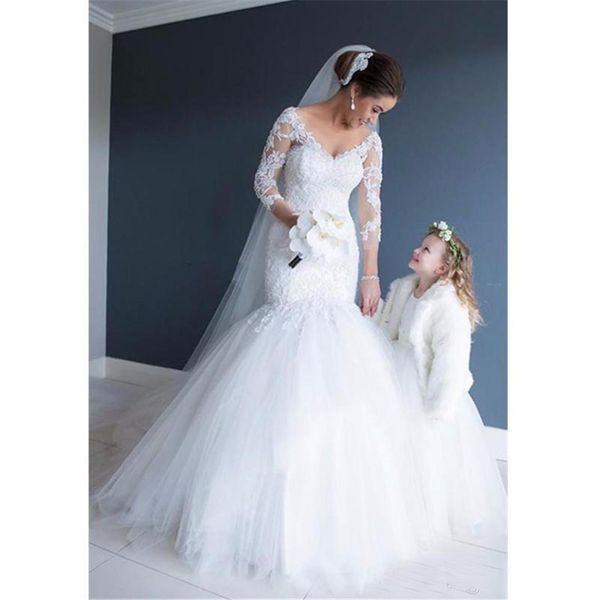 sheer long sleeves 2020 v-neck backless appliques classic fishtail bridal gowns new romantic lace mermaid wedding dresses wd041, White
sheer long sleeves 2020 v-neck backless appliques classic fishtail bridal gowns new romantic lace mermaid wedding dresses wd041, White