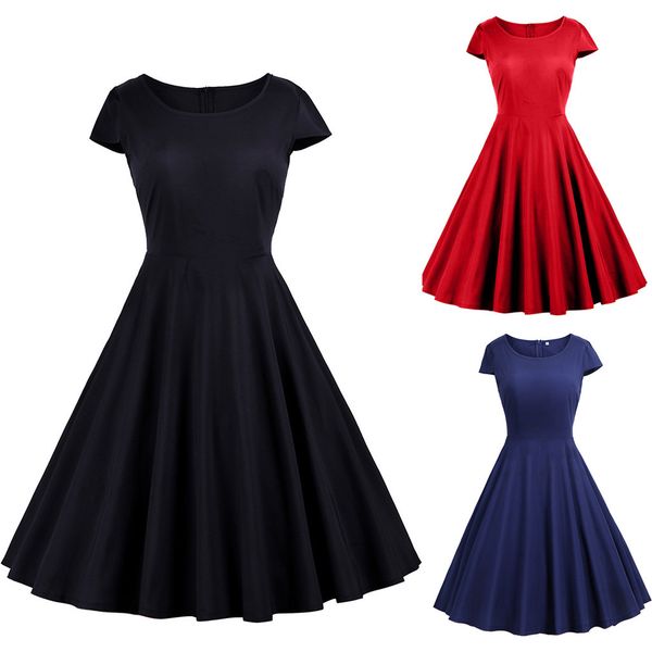 dress summer women 2019 women's o-neck vintage solid sping retro rockabilly dress vestido verano, Black;gray
dress summer women 2019 women's o-neck vintage solid sping retro rockabilly dress vestido verano, Black;gray