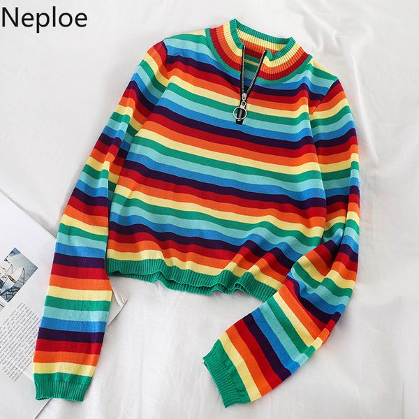 neploe striped hit color short sweater half turtleneck zipper women knitwear long sleeve casual crop knit pullovers 54162, White;black
neploe striped hit color short sweater half turtleneck zipper women knitwear long sleeve casual crop knit pullovers 54162, White;black