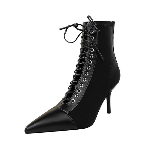 slim feet women's boots pointed toe fashion ankle boots high heels shoes cut-outs lace up female short k0171, Black
slim feet women's boots pointed toe fashion ankle boots high heels shoes cut-outs lace up female short k0171, Black