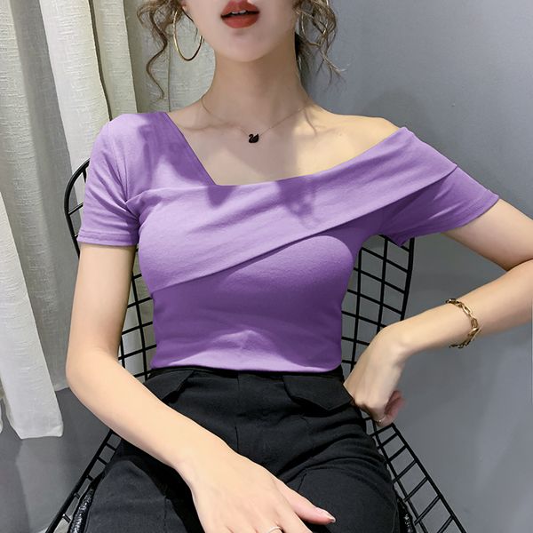 women's t-shirt the summer red waist short woman purple sloping shoulder clavicle doublet of cultivate one's morality sleeve i, White
women's t-shirt the summer red waist short woman purple sloping shoulder clavicle doublet of cultivate one's morality sleeve i, White