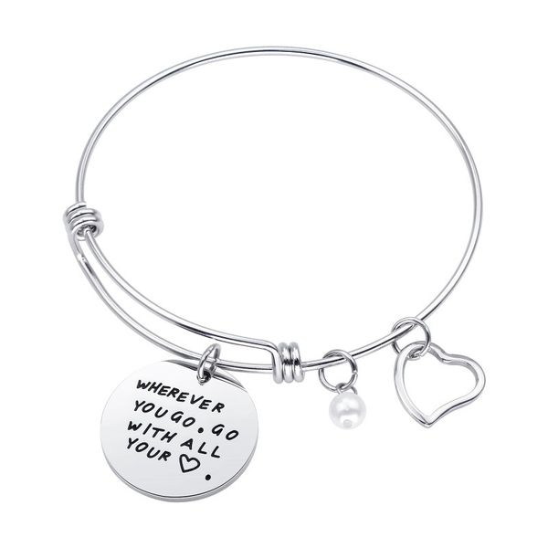 women adjustable silver heart round bracelet inspirational stainless steel bangles for gift letters carved personality pulseira, Black
women adjustable silver heart round bracelet inspirational stainless steel bangles for gift letters carved personality pulseira, Black