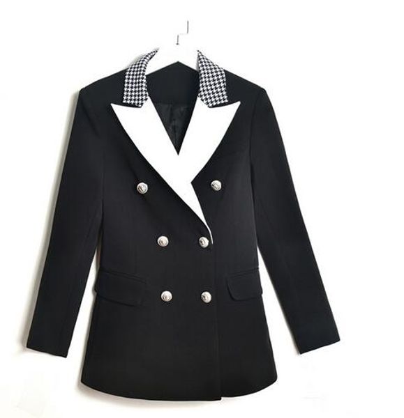 europe and the united states new black and white stitching double-breasted temperament slim suit blazers, White;black
europe and the united states new black and white stitching double-breasted temperament slim suit blazers, White;black