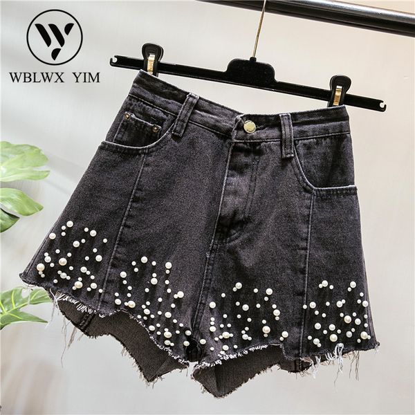 high waist denim shorts women fashion beading irregular casual basic jeans shorts female 2019 summer loose plus size, White;black
high waist denim shorts women fashion beading irregular casual basic jeans shorts female 2019 summer loose plus size, White;black
