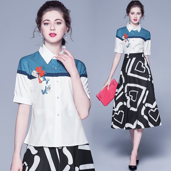 оптовая лето взлетно-посадочная полоса 2pcs женщины дамы наборы ретро урожай печати воротник с коротким рукавом рубашки верхней части кофточ, White;black 
оптовая лето взлетно-посадочная полоса 2pcs женщины дамы наборы ретро урожай печати воротник с коротким рукавом рубашки верхней части кофточ, White;black