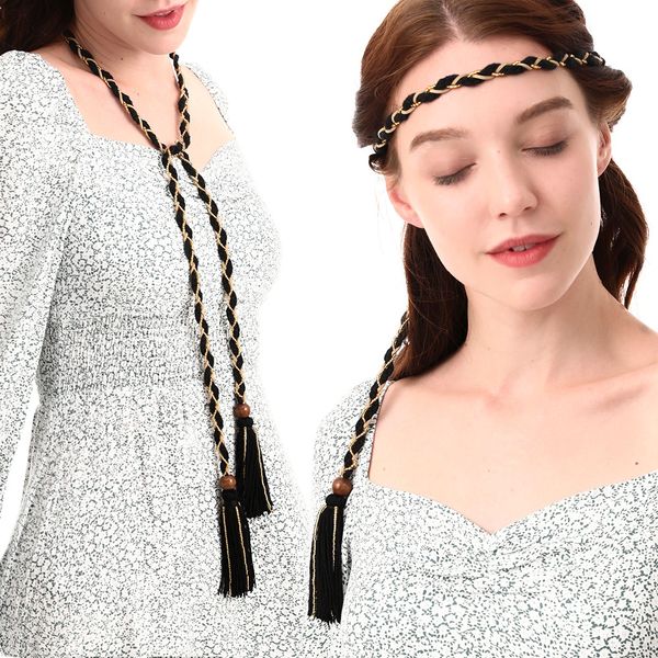 bohemia fashion vintage hand-woven tassel necklace headband beads rope double use collar necklace belt s1026, Black;brown
bohemia fashion vintage hand-woven tassel necklace headband beads rope double use collar necklace belt s1026, Black;brown