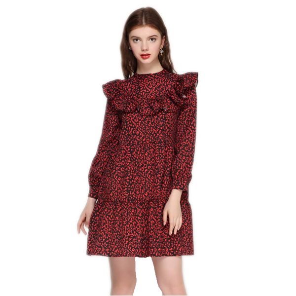 Women Vintage Leopard Dress Sweet Ruffles Long Sleeve O Neck Pleated Female Casual Straight Dress Vestidos
Women Vintage Leopard Dress Sweet Ruffles Long Sleeve O Neck Pleated Female Casual Straight Dress Vestidos