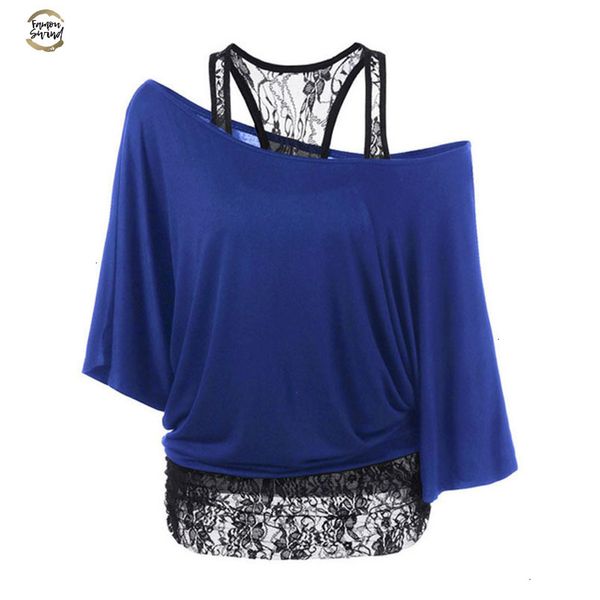 womens t shirts summer 2pcs sets loose vest lace stitching lace inclined shoulder bat sleeve t shirt blue plus size 5xl, White
womens t shirts summer 2pcs sets loose vest lace stitching lace inclined shoulder bat sleeve t shirt blue plus size 5xl, White