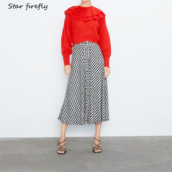 star firefly red crop knitwear women2019 autumn casual layered ruffled short sweater round neck lantern sleeve sweet pullover, White;black
star firefly red crop knitwear women2019 autumn casual layered ruffled short sweater round neck lantern sleeve sweet pullover, White;black