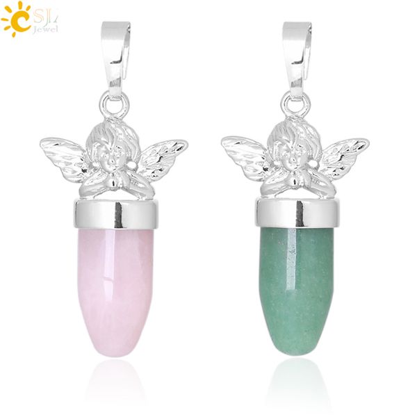 csja angel pendants for necklace bullet shape 2019 natural stone jewellery green aventurine pink quartz tiger eye jewelry f360, Silver
csja angel pendants for necklace bullet shape 2019 natural stone jewellery green aventurine pink quartz tiger eye jewelry f360, Silver