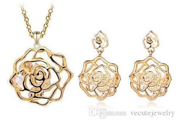 18k gold plated austrian crystal rose flower necklace earrings jewelry set made with swarovski elements for women wedding jewelry, Black
18k gold plated austrian crystal rose flower necklace earrings jewelry set made with swarovski elements for women wedding jewelry, Black