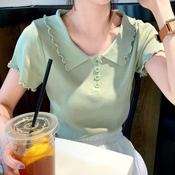 2020 all-match slim curved bead fabric t-shirt women's sweet lapel short-sleeve beads sweater beads sweater, White
2020 all-match slim curved bead fabric t-shirt women's sweet lapel short-sleeve beads sweater beads sweater, White