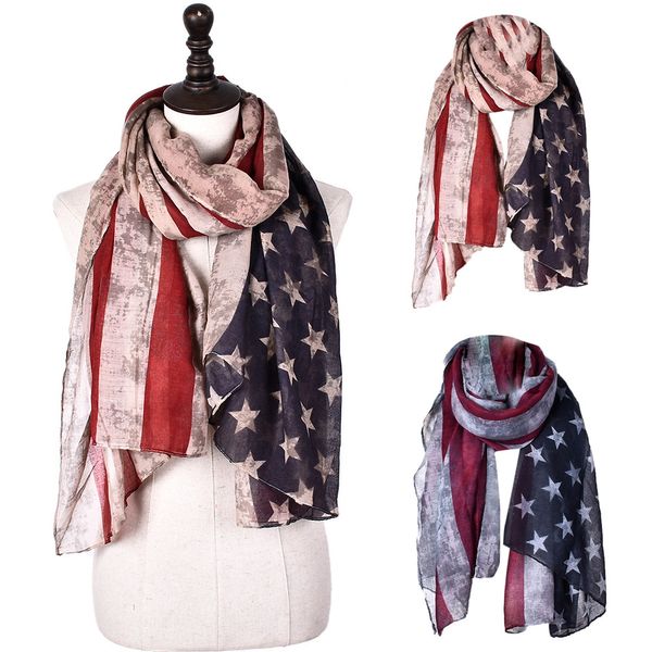 

klv 1pc women scarf polyester american flag printed soft chiffon shawl wraps scarf fashion paris yarn scarves good gift z1127, Blue;gray