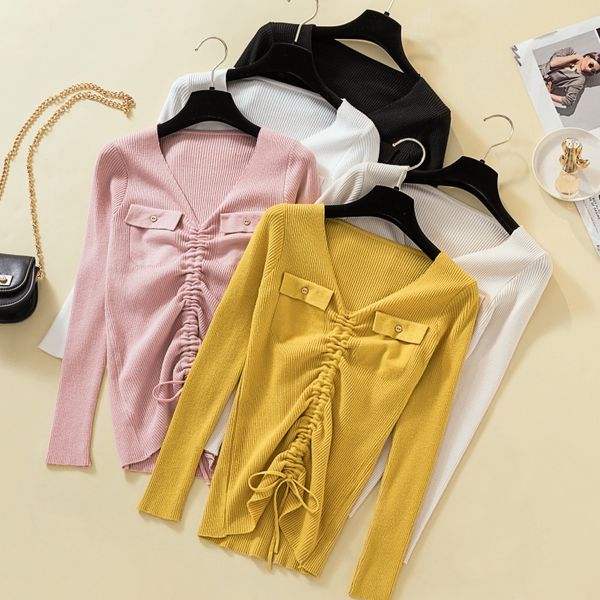 модные карманы с v-образным вырезом вязаный свитер пуловер женщины с длинным рукавом зашнуровать вязание топы рубашка шнурок тонкие осенние, White;black
модные карманы с v-образным вырезом вязаный свитер пуловер женщины с длинным рукавом зашнуровать вязание топы рубашка шнурок тонкие осенние, White;black