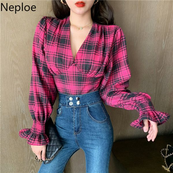 neploe new autumn v-neck plaid printed blouse shirt fashion long flare sleeve shirt female short crop blusas femme 56421, White
neploe new autumn v-neck plaid printed blouse shirt fashion long flare sleeve shirt female short crop blusas femme 56421, White
