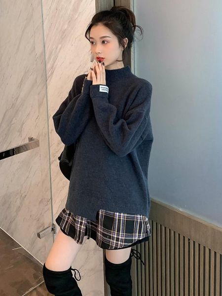 faux two-piece sweater girl 2020 lazy wind splice grid red manna jumper plaid check sweater, White;black
faux two-piece sweater girl 2020 lazy wind splice grid red manna jumper plaid check sweater, White;black