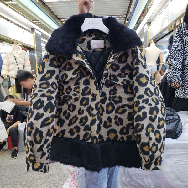 2019 winter clothing womens real fur stitched leopard cotton coat velvet thickened warm coats female high street padded jacket, Black
2019 winter clothing womens real fur stitched leopard cotton coat velvet thickened warm coats female high street padded jacket, Black