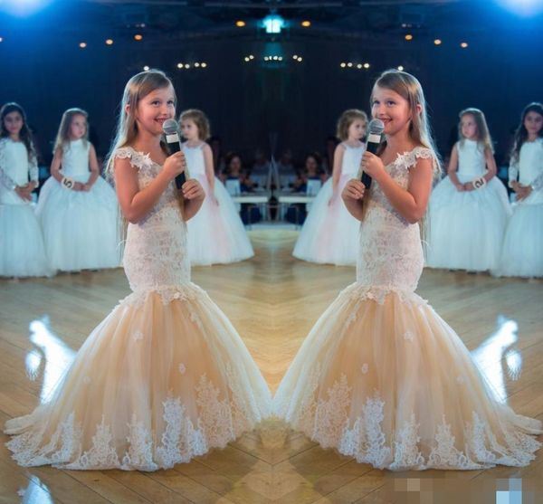 champagne mermaid flower girls' dresses tulle lace applique sweep train v neck 2019 custom made little girl birthday party pageant ball, White;blue
champagne mermaid flower girls' dresses tulle lace applique sweep train v neck 2019 custom made little girl birthday party pageant ball, White;blue