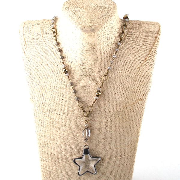 fashion bohemian jewelry antique stone glass chain crystal pendant necklaces for women ethnic necklace, Silver
fashion bohemian jewelry antique stone glass chain crystal pendant necklaces for women ethnic necklace, Silver