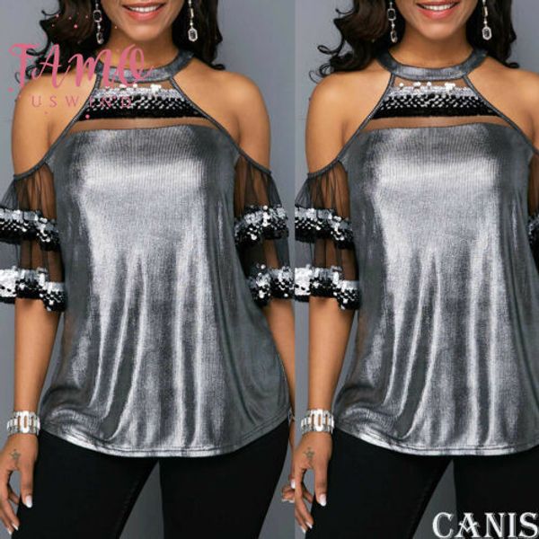 letter 2019 new summer fashion latest women halter short sleeve solid bling cold mesh patchwork off shoulder t shirt, White
letter 2019 new summer fashion latest women halter short sleeve solid bling cold mesh patchwork off shoulder t shirt, White