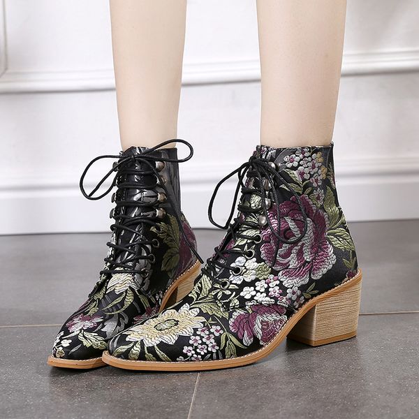luxury designer women flower embroider floral silk western boots laceup low heel block pointed toe ankle boots ladies shoes p404, Black
luxury designer women flower embroider floral silk western boots laceup low heel block pointed toe ankle boots ladies shoes p404, Black