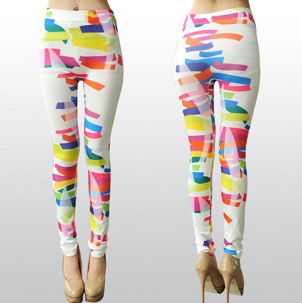 seamless new black milk printing ribbon imitation denim ankle-length pants women