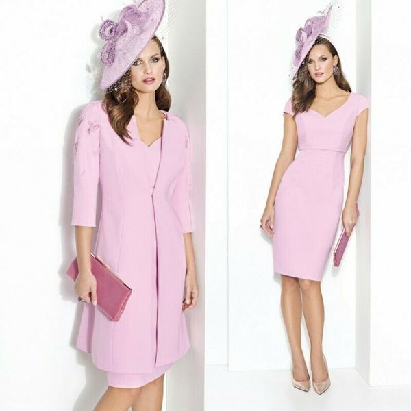light pink mother of the bride dress with jacket simple wedding guest dress outfits knee length formal evening gowns, Black;red
light pink mother of the bride dress with jacket simple wedding guest dress outfits knee length formal evening gowns, Black;red