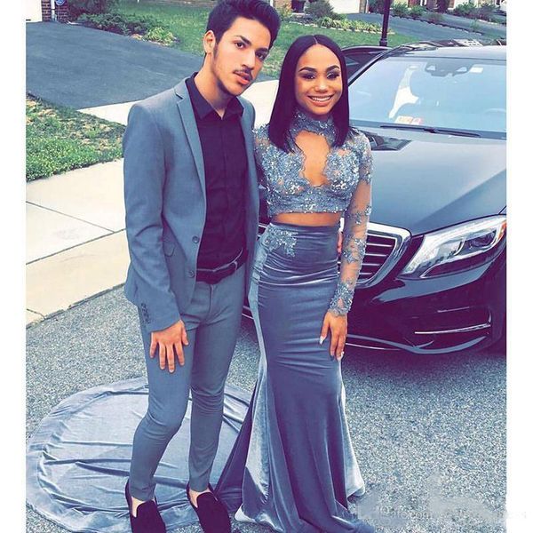 2k19 two pieces prom dresses lace sheer high neck evening gowns sweep train mermaid cocktail party dress long sleeves pageant dresses, Black
2k19 two pieces prom dresses lace sheer high neck evening gowns sweep train mermaid cocktail party dress long sleeves pageant dresses, Black