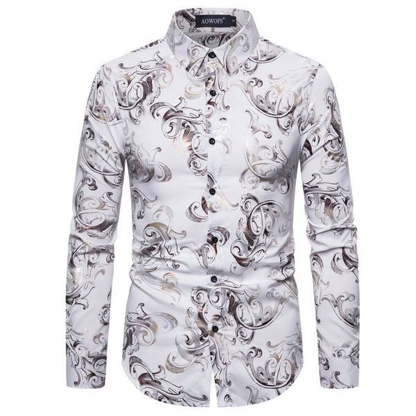 mens casual button down dress shirts hipster white floral bronzing print shirt men party wedding groom tuxedo shirt male chemise, White;black 
mens casual button down dress shirts hipster white floral bronzing print shirt men party wedding groom tuxedo shirt male chemise, White;black