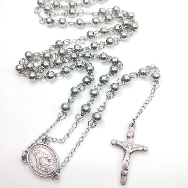 religious ornament men's necklace stainless steel beaded cross jesus rosary necklace, Silver
religious ornament men's necklace stainless steel beaded cross jesus rosary necklace, Silver