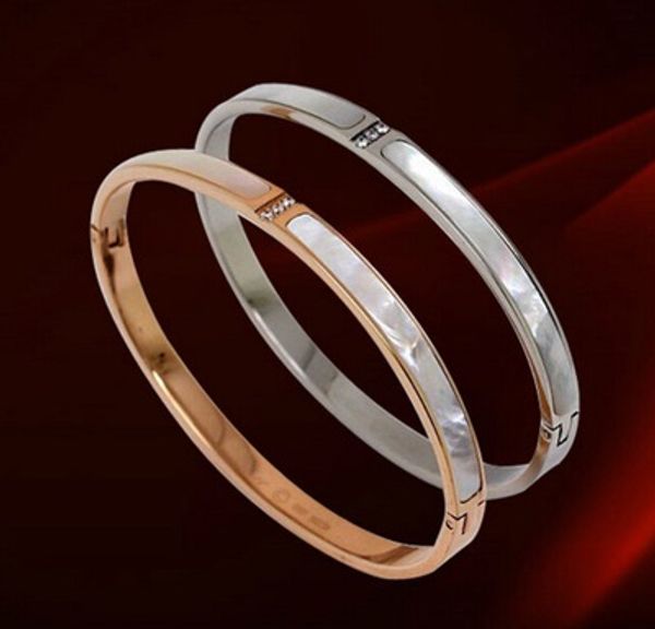 fashion shell bracelet for women simple titanium steel crystal bracelet three color, Black 
fashion shell bracelet for women simple titanium steel crystal bracelet three color, Black