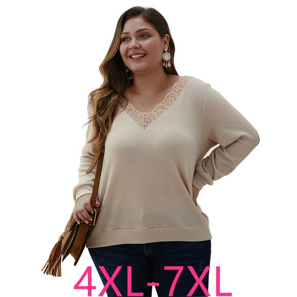 2019 autumn winter plus size for women knit shirt lace long sleeve loose sweater v neck pullover apricot 4xl 5xl 6xl 7xl, White;black
2019 autumn winter plus size for women knit shirt lace long sleeve loose sweater v neck pullover apricot 4xl 5xl 6xl 7xl, White;black