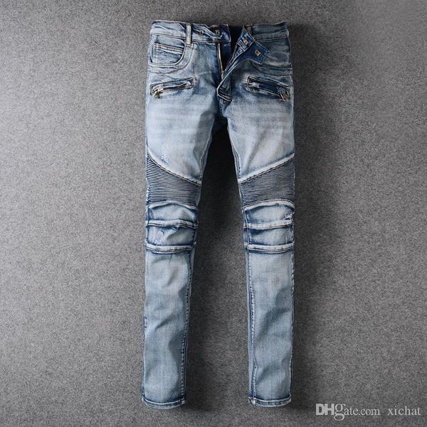 mens fold skinny light blue jeans fashion designer pleated panelled zipper slim fit motorcycle biker hip hop denim pants 957
mens fold skinny light blue jeans fashion designer pleated panelled zipper slim fit motorcycle biker hip hop denim pants 957