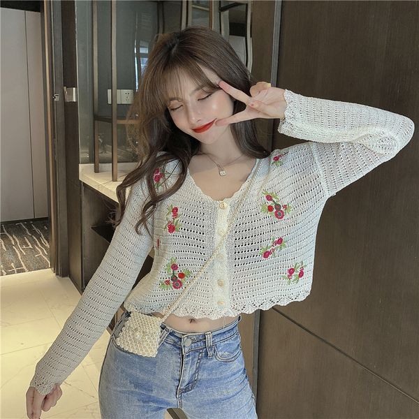 women dresses floral embroidery knitted sweater 2020 summer thin careful machine dew cardigan navel korean-style long-sleeved sunscreen top, White
women dresses floral embroidery knitted sweater 2020 summer thin careful machine dew cardigan navel korean-style long-sleeved sunscreen top, White