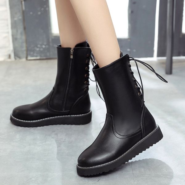 leather women's boots autumn winter fashion round toe zipper middle boots casual flat lace up short botines mujer 2019, Black
leather women's boots autumn winter fashion round toe zipper middle boots casual flat lace up short botines mujer 2019, Black
