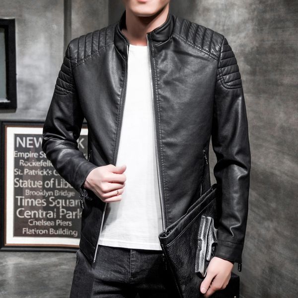 2019 men's jacket trend spring and summer models fashion cotton solid color sports and leisure slim leather jacket, Black
2019 men's jacket trend spring and summer models fashion cotton solid color sports and leisure slim leather jacket, Black