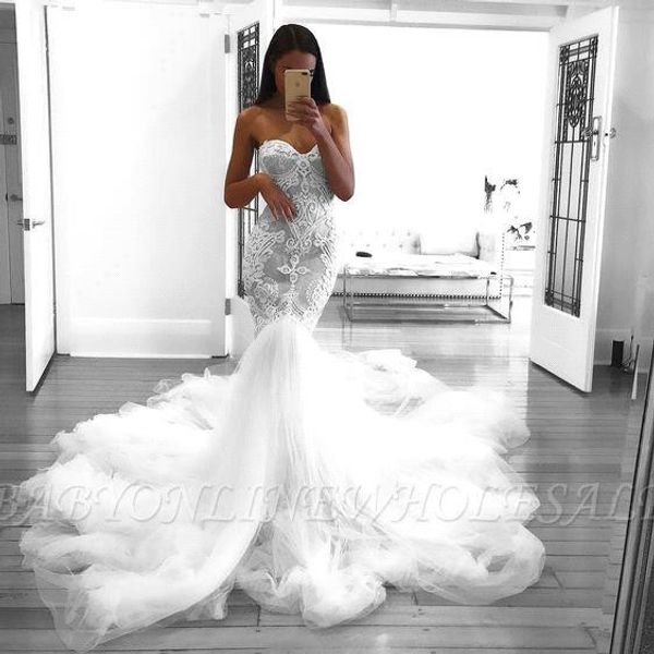 2019 Gorgeous Mermaid Lace Wedding Dresses Sweetheart Neck Tulle Sweep Train Lace Appliques Bridal Gown vestido de novia BC1868
2019 Gorgeous Mermaid Lace Wedding Dresses Sweetheart Neck Tulle Sweep Train Lace Appliques Bridal Gown vestido de novia BC1868