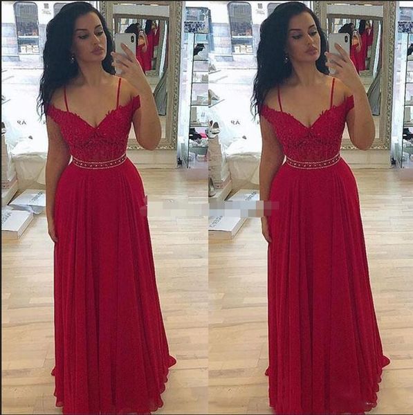 graceful red prom dresses long chiffon lace bodice spaghetti straps off shoulder sleeves beaded party gowns, Black
graceful red prom dresses long chiffon lace bodice spaghetti straps off shoulder sleeves beaded party gowns, Black