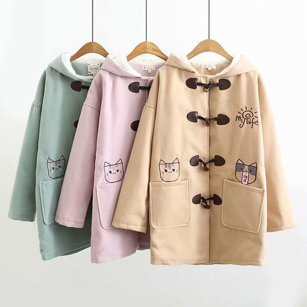 2018 winter cat embroidery hooded coat women harajuku woolen casual sweet long sleeve warm horn button femmes blend coats z138, Black
2018 winter cat embroidery hooded coat women harajuku woolen casual sweet long sleeve warm horn button femmes blend coats z138, Black
