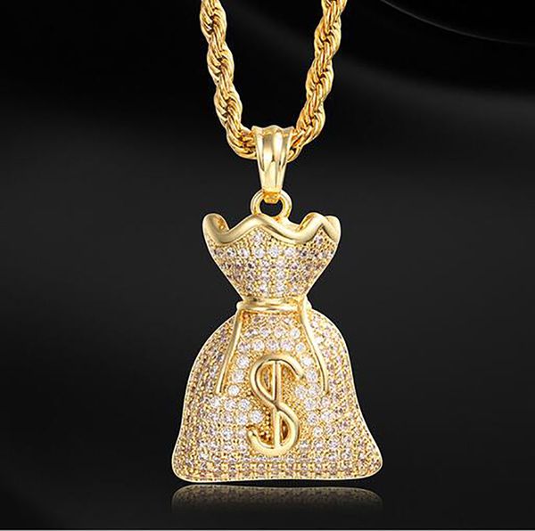 14k iced out dollar sign money bag pendant necklace mens gold chain pendants with 3mm rope chain rapper singer jewelry, Silver
14k iced out dollar sign money bag pendant necklace mens gold chain pendants with 3mm rope chain rapper singer jewelry, Silver