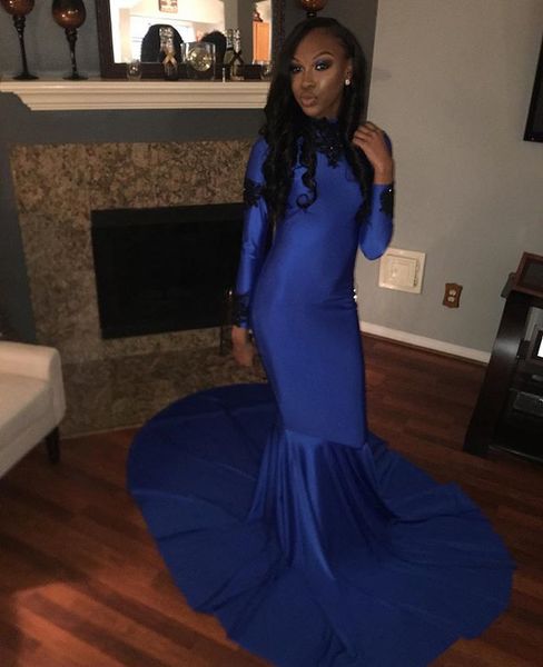 2019 royal blue mermaid evening dresses black applique long sleeves satin formal dress evening gowns dresses evening wear robes de soirée, Black;red
2019 royal blue mermaid evening dresses black applique long sleeves satin formal dress evening gowns dresses evening wear robes de soirée, Black;red