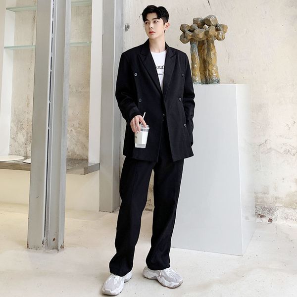 men 2pcs suits sets (jacket+pants) male vintage fashion streetwear hip hop loose business casual blazer coat suit trousers, White;black
men 2pcs suits sets (jacket+pants) male vintage fashion streetwear hip hop loose business casual blazer coat suit trousers, White;black