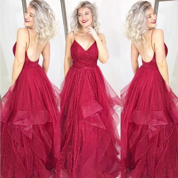 sparkly a line backless burgundy prom dresses spaghetti straps tiers skirt long formal evening gowns tulle skirt girls pageant birthday dres, Black
sparkly a line backless burgundy prom dresses spaghetti straps tiers skirt long formal evening gowns tulle skirt girls pageant birthday dres, Black